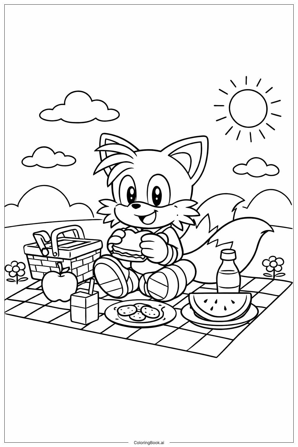  Page de coloriage Tails au pique-nique 