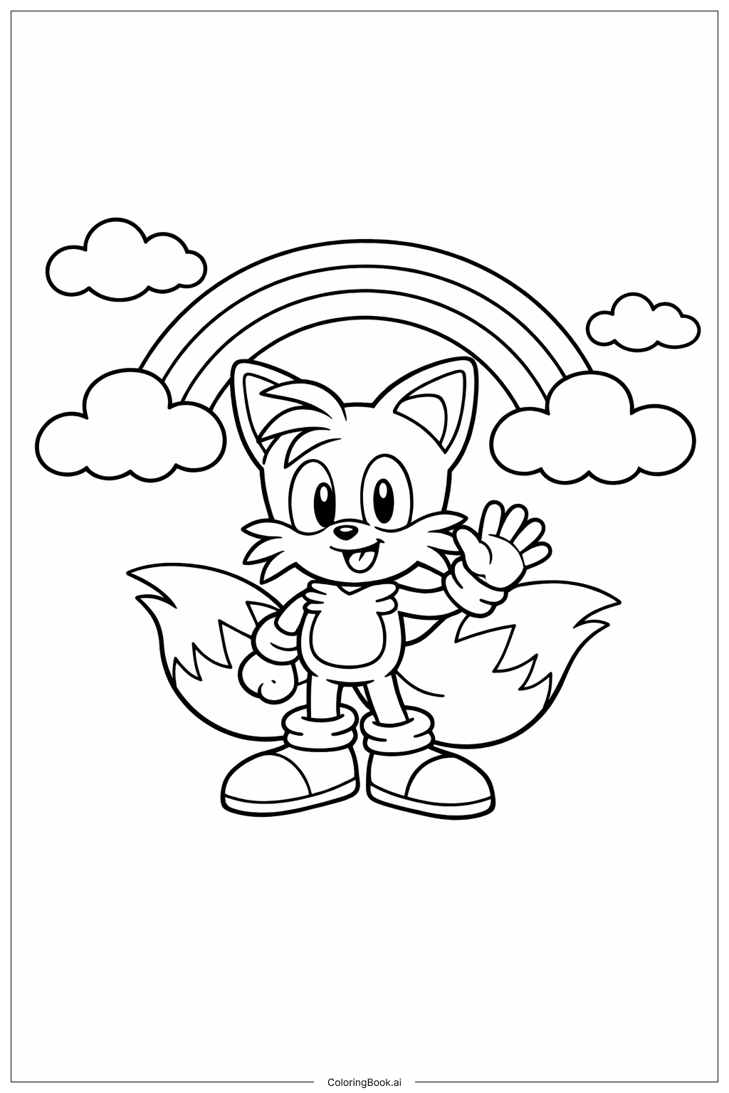  Page de coloriage Tails sous l'arc-en-ciel 
