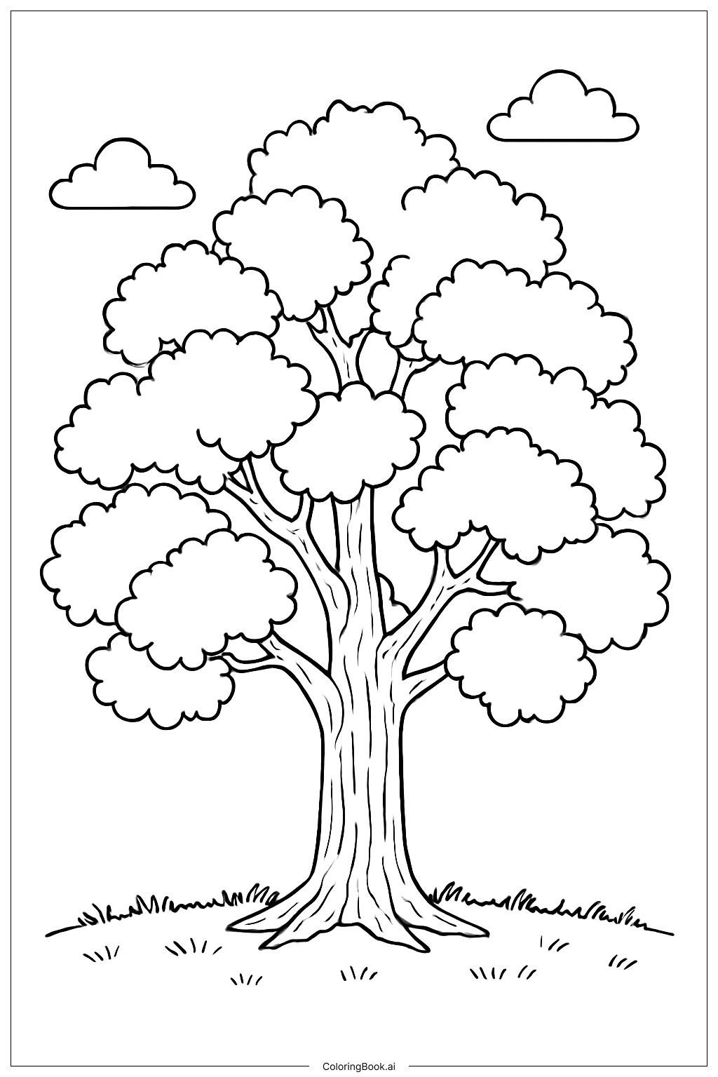 Página para colorir de Árvore de Carvalho Alta com Folhas
