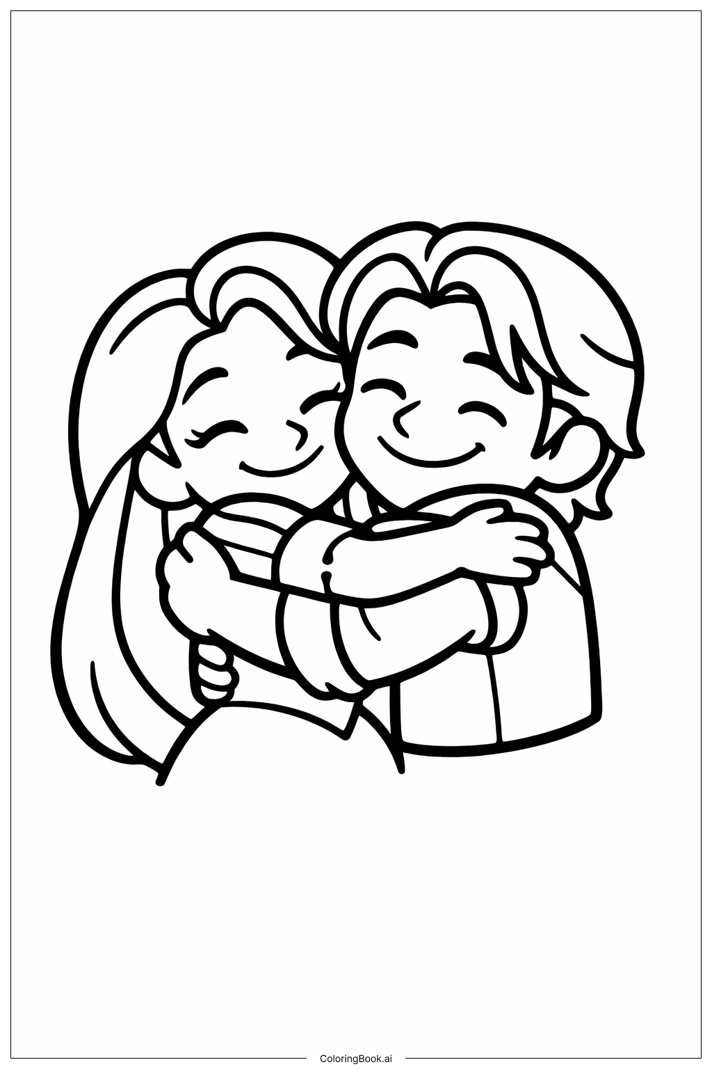  Página para colorear de Amigos Enredados Abrazándose 