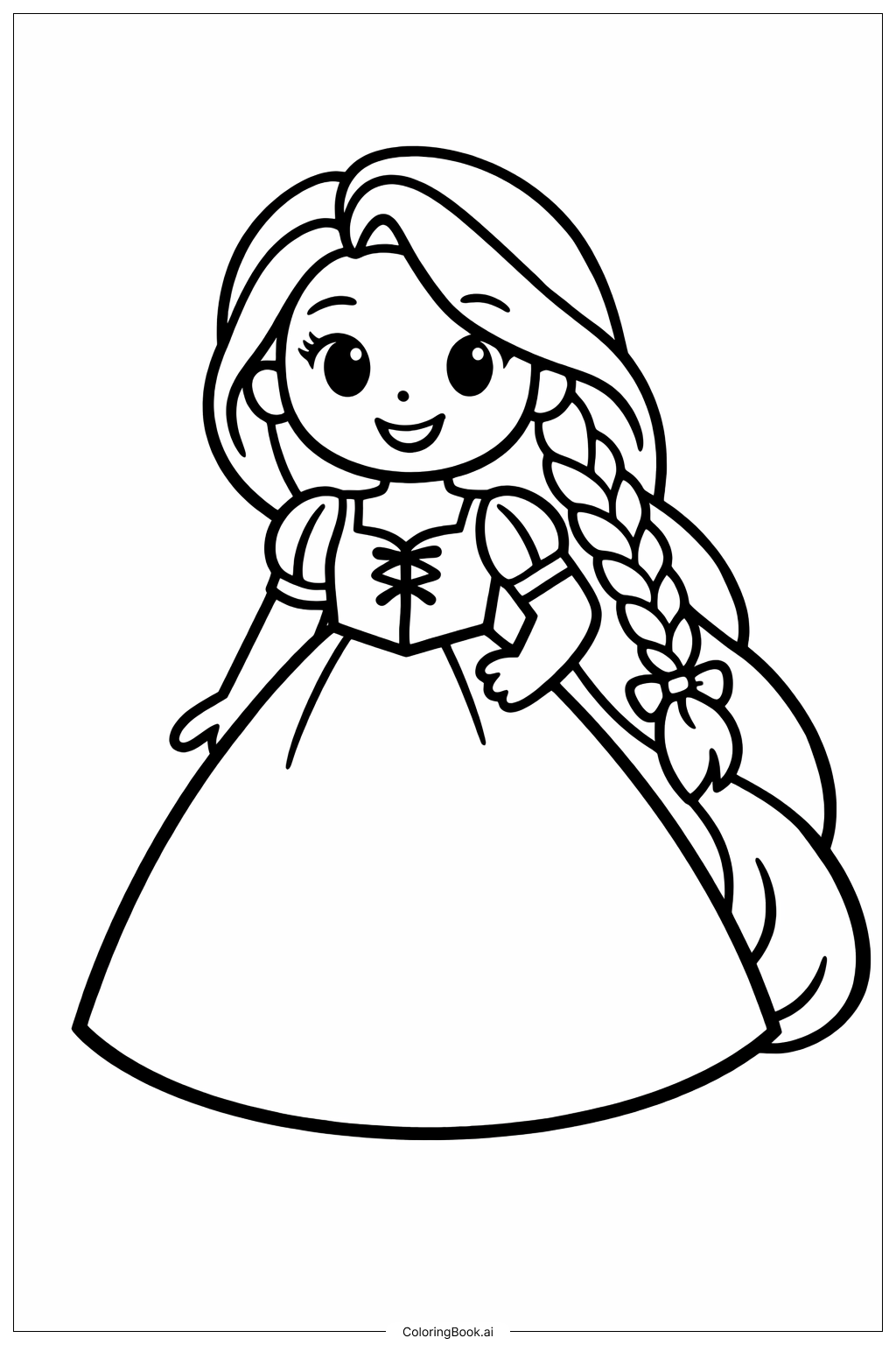  Página para colorear de Chica Enredada Con Vestido Sencillo 