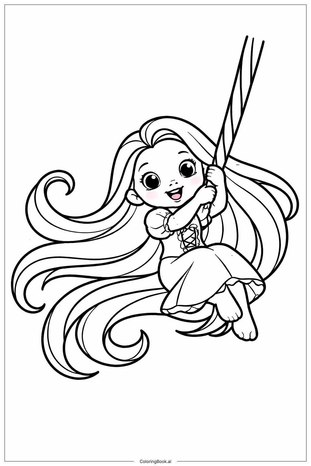  Página para colorear de Chica Enredada Columpiándose el Pelo 