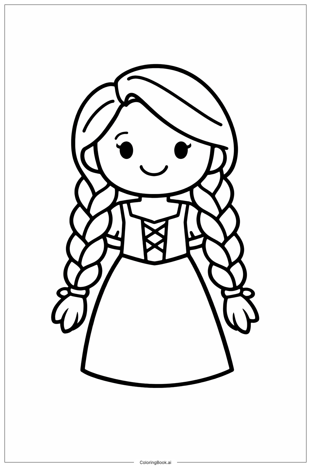  Página para colorear de Chica Enredada Con Trenzas 