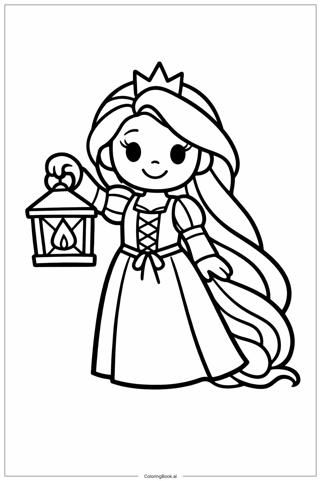  Página para colorear de Princesa Enredada Sosteniendo una Linterna 