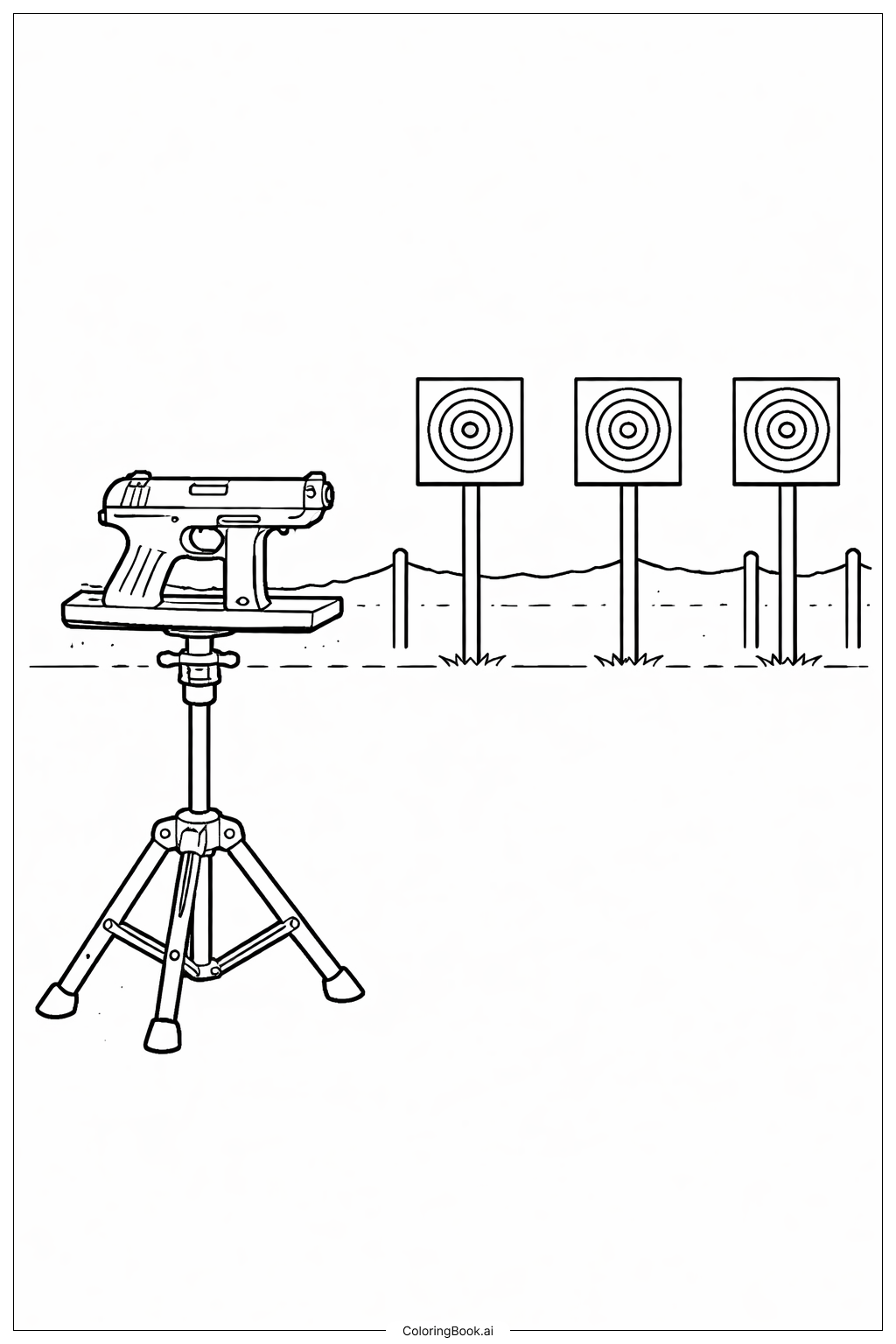  Page de coloriage Pistolet de tir à la cible 