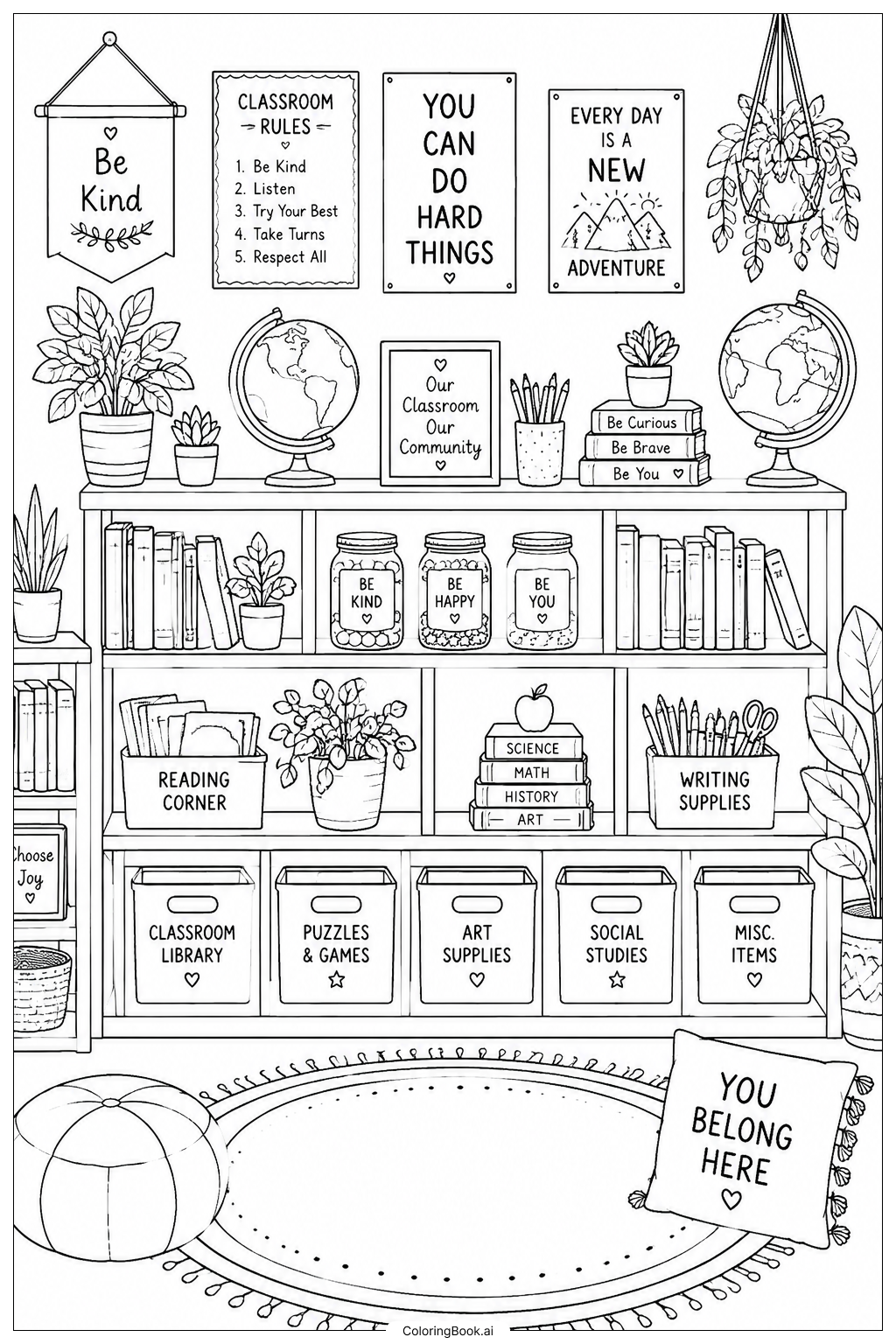  Teacher Appreciation Detailed Classroom Shelves Coloring Page 