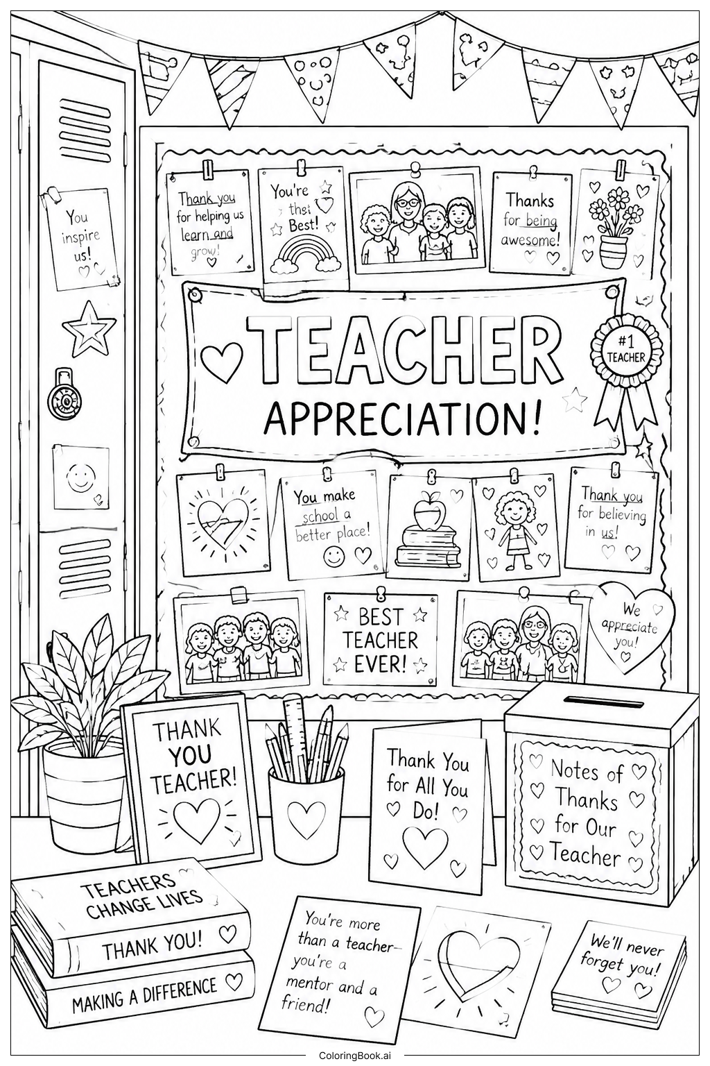  Teacher Appreciation Hallway Memory Collage Coloring Page 