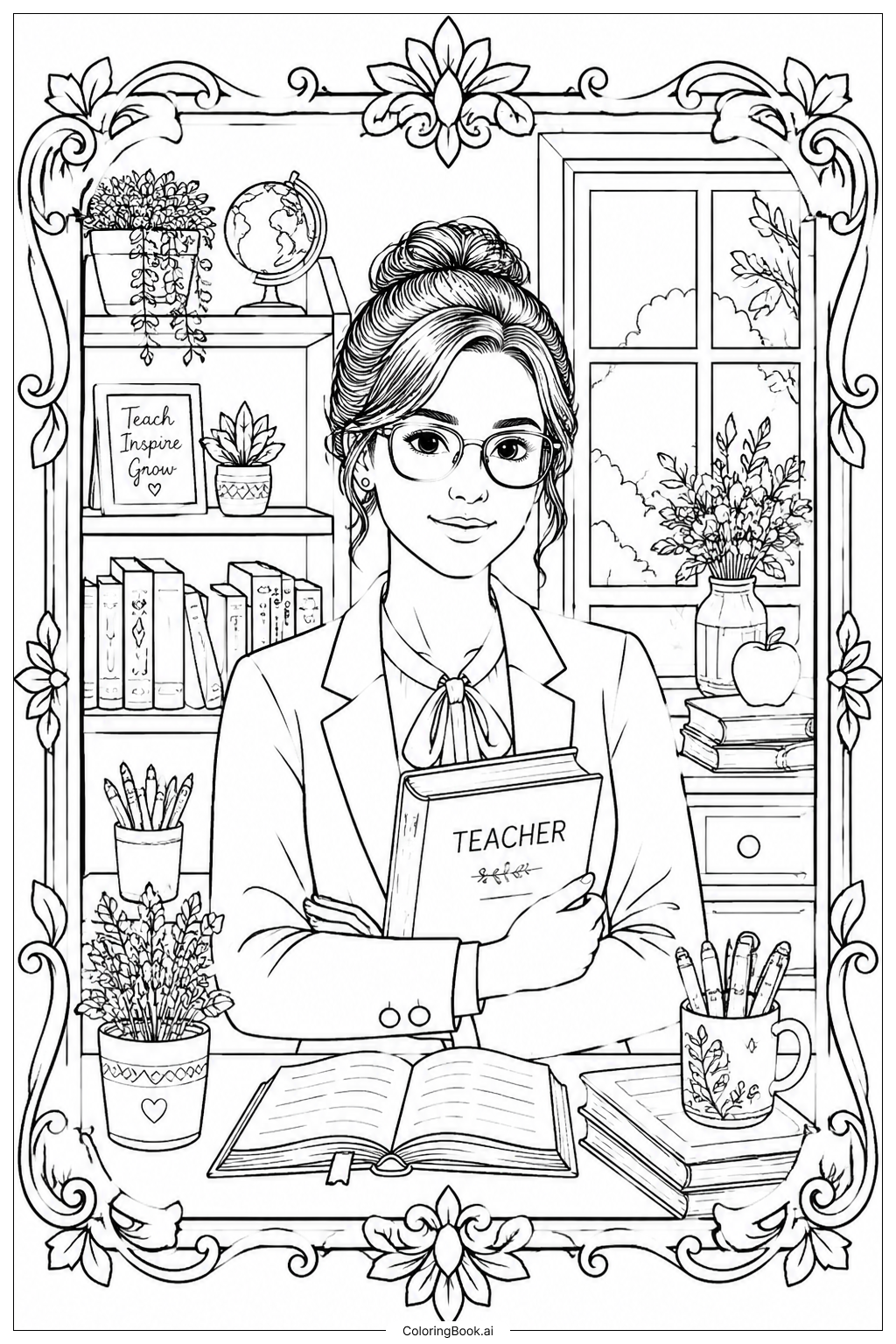  Teacher Appreciation Portrait With Frame Coloring Page 