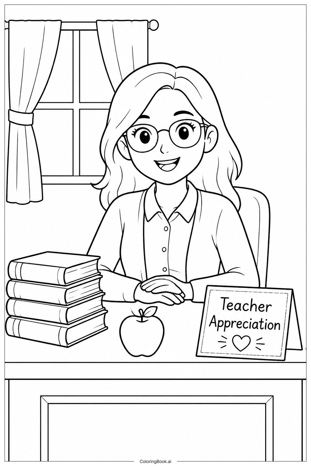  Lehrerinnen- und Lehrerwertschätzung am Schreibtisch Ausmalseite 