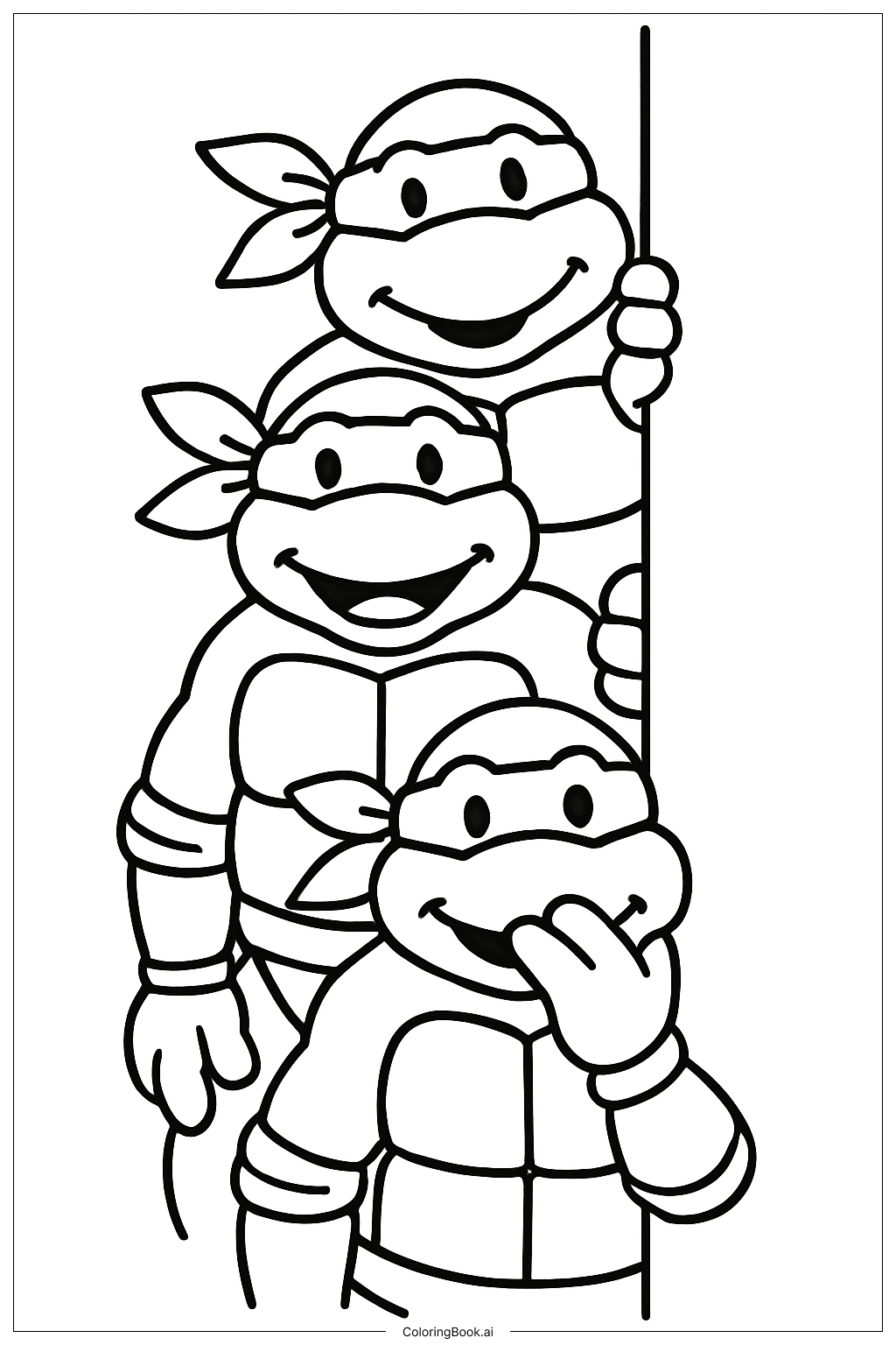  遊び心たっぷりに隠れるティーンエイジ・ミュータント・ニンジャ・タートルズの塗り絵ページ 