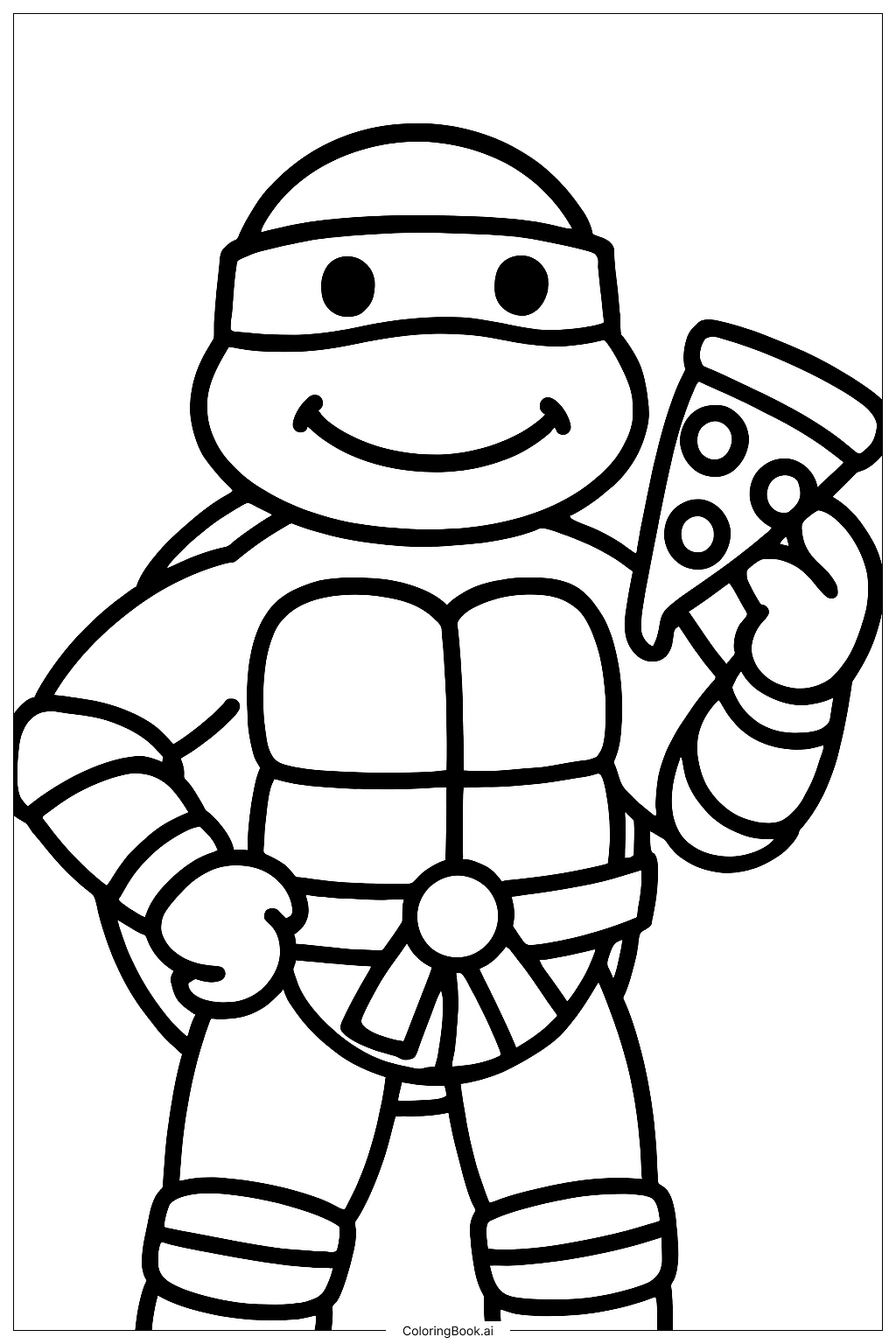  ピザのスライスを持ったティーンエイジ・ミュータント・ニンジャ・タートルズの塗り絵ページ 