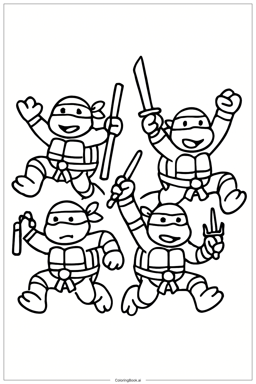  ティーンエイジ・ミュータント・ニンジャ・タートルズ ジャンピングハイの塗り絵ページ 