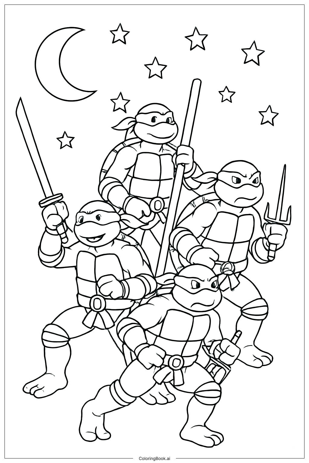  ティーンエイジ・ミュータント・ニンジャ・タートルズ 夜のパトロールの塗り絵ページ 