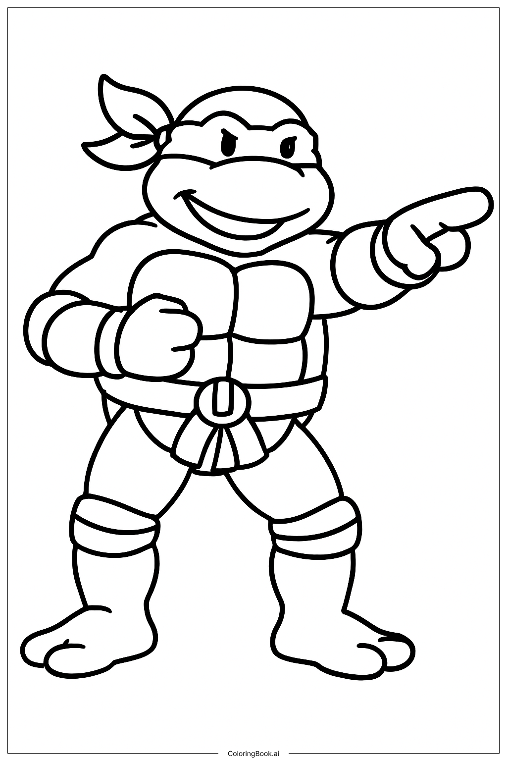  ティーンエイジ・ミュータント・ニンジャ・タートルズ 前方を指さすの塗り絵ページ 