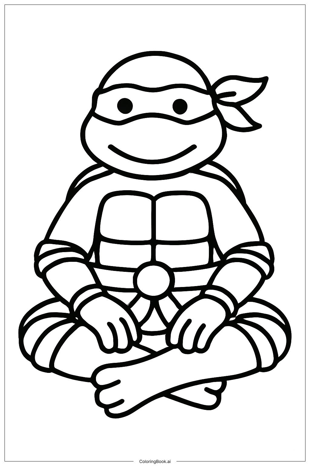  足を組んで座るティーンエイジ・ミュータント・ニンジャ・タートルズの塗り絵ページ 