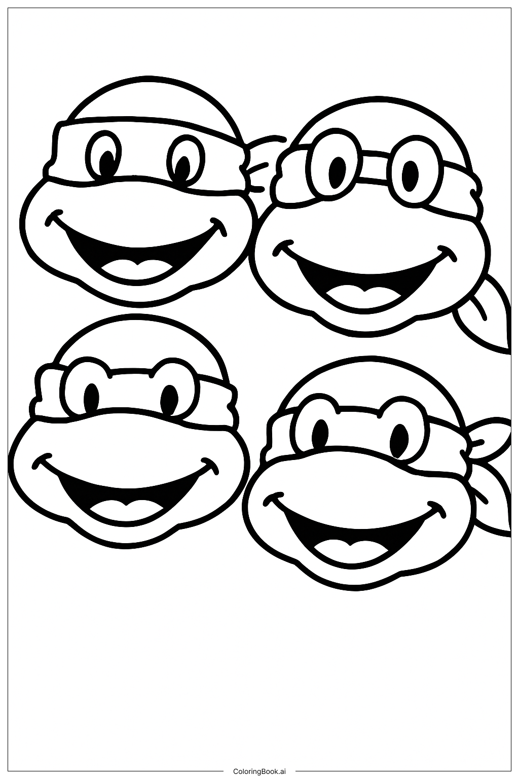  ミュータントタートルズの笑顔の塗り絵ページ 