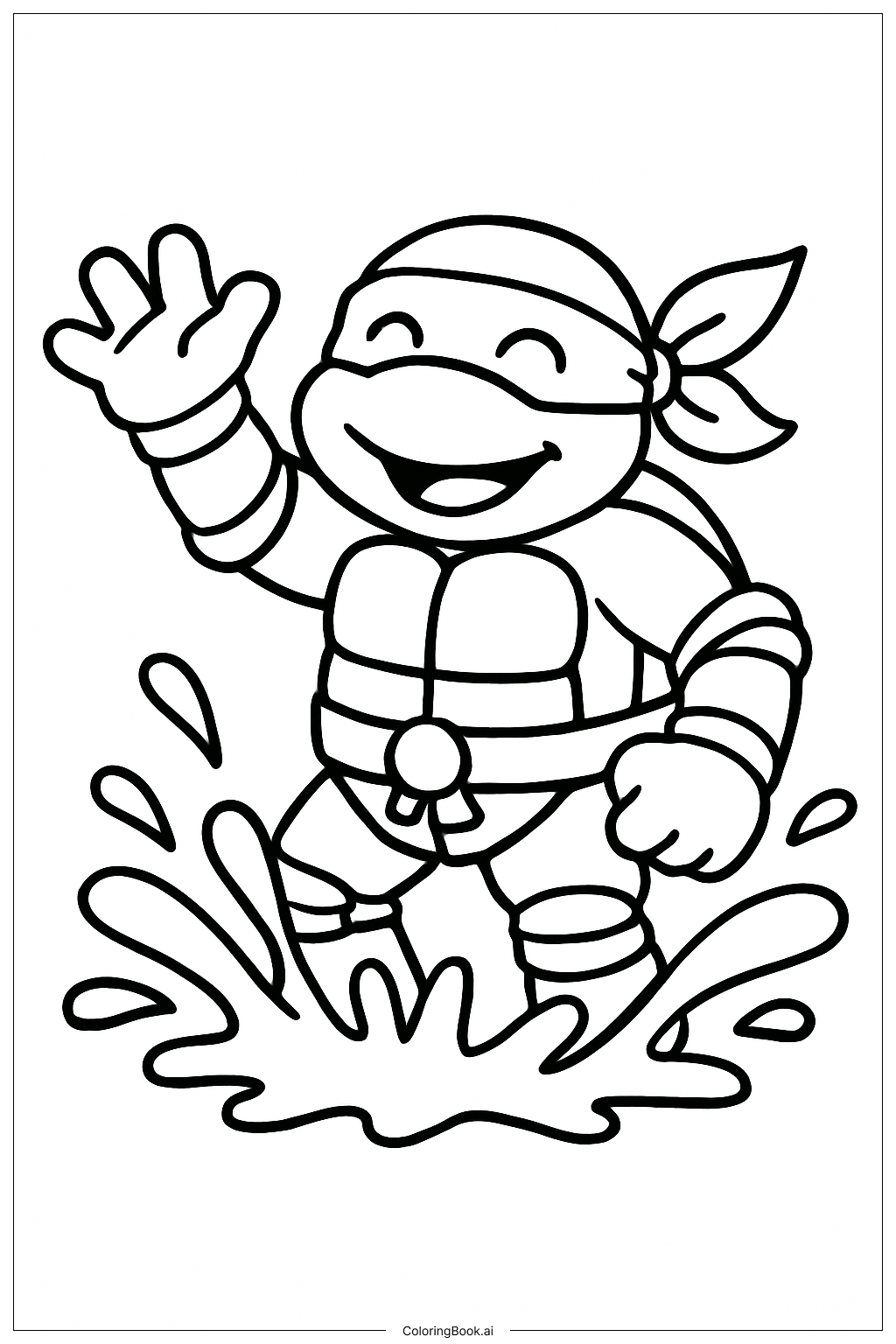  ティーンエイジ・ミュータント・ニンジャ・タートルズ 水しぶきをあげるの塗り絵ページ 