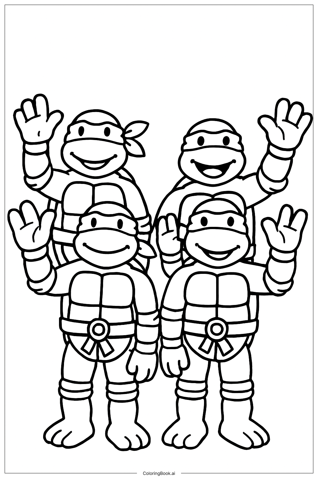  ティーンエイジ・ミュータント・ニンジャ・タートルズの手を振る姿の塗り絵ページ 