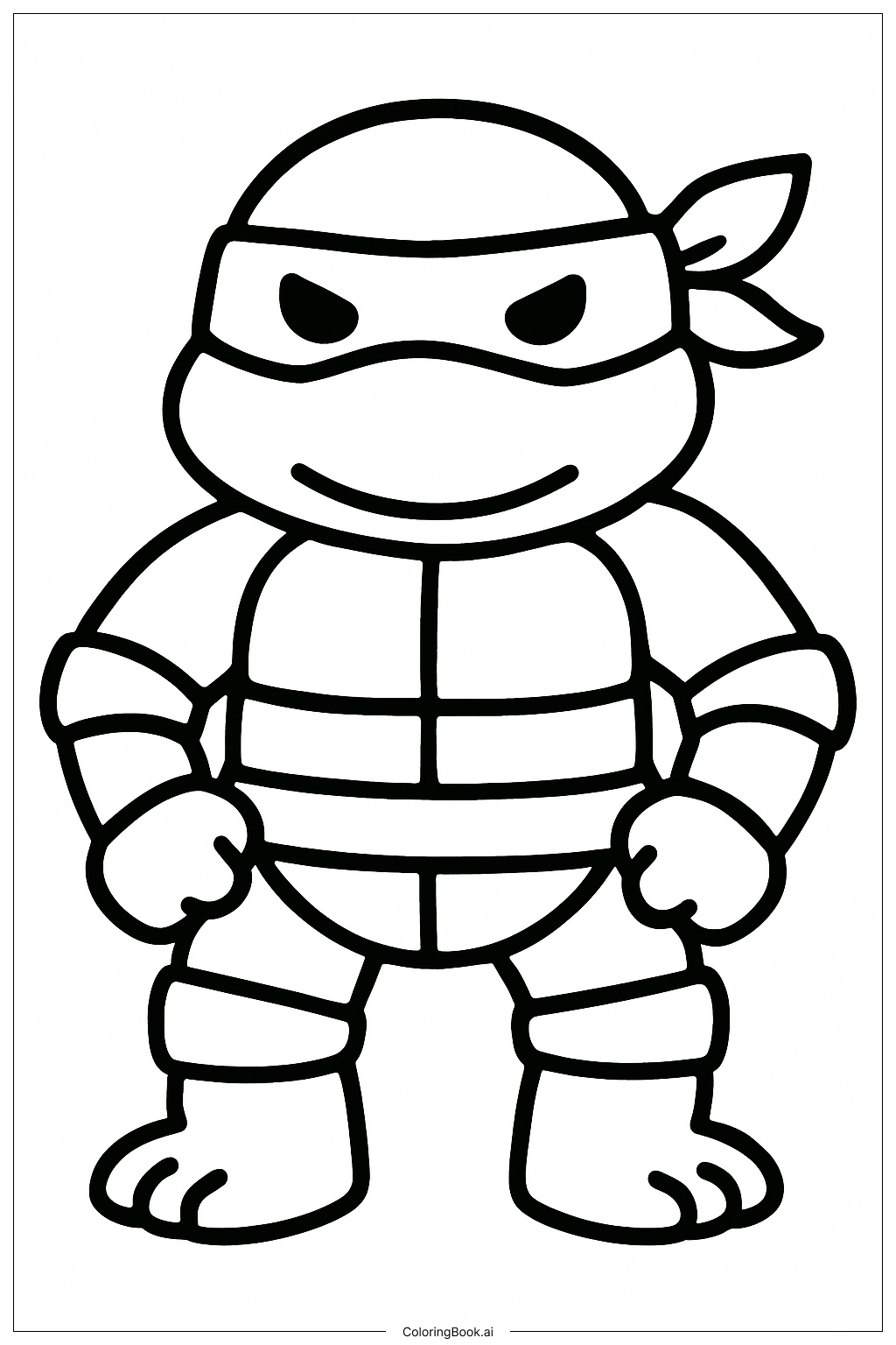  マスクを着用したティーンエイジ・ミュータント・ニンジャ・タートルズの塗り絵ページ 