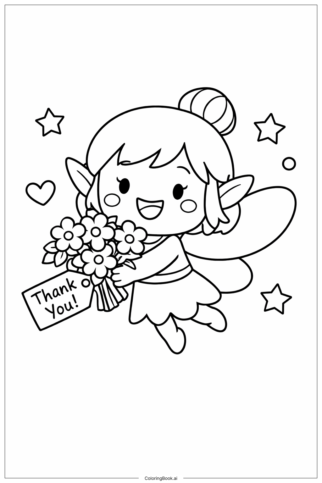  Thank You Fairy With Flowers Coloring Page 