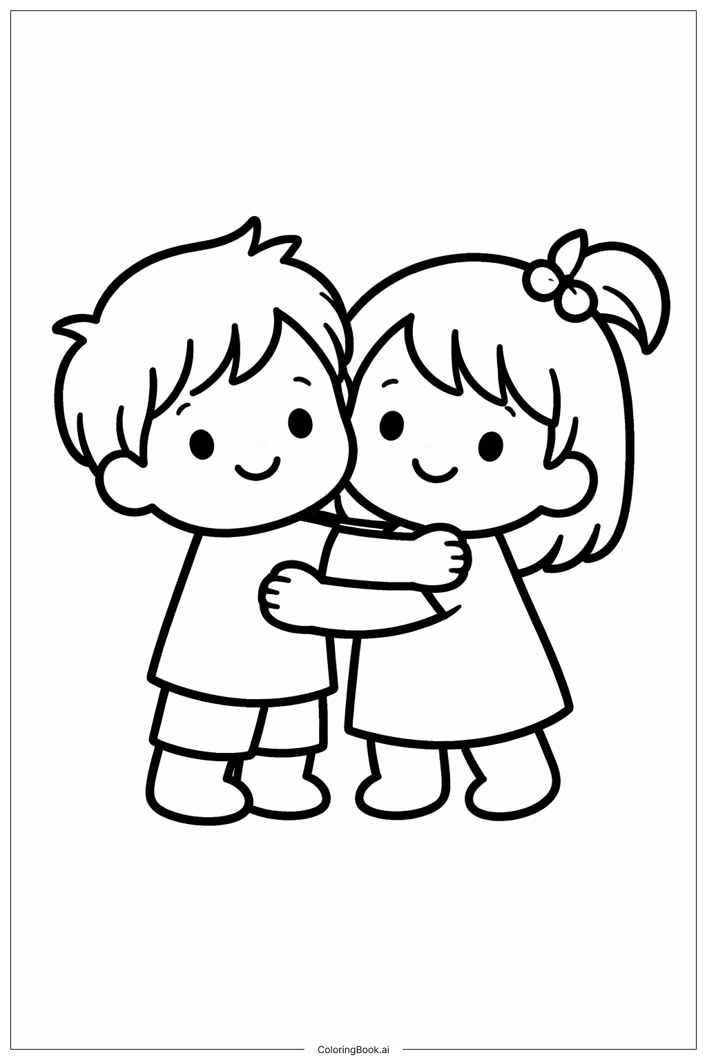  ありがとうハグしている子どもたちの塗り絵ページ 