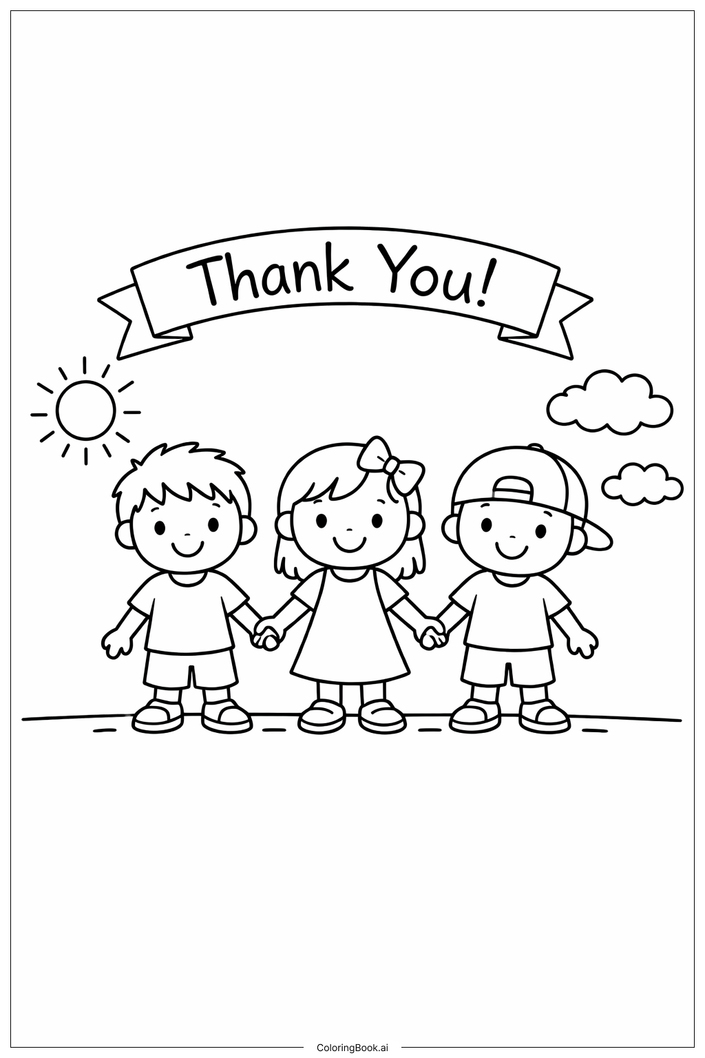  Thank You Kids Holding Hands Coloring Page 