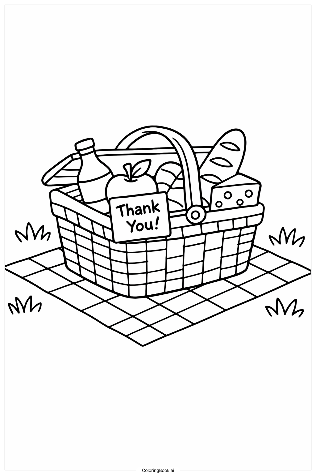  Página para colorir de Cesta de Piquenique de Obrigado 