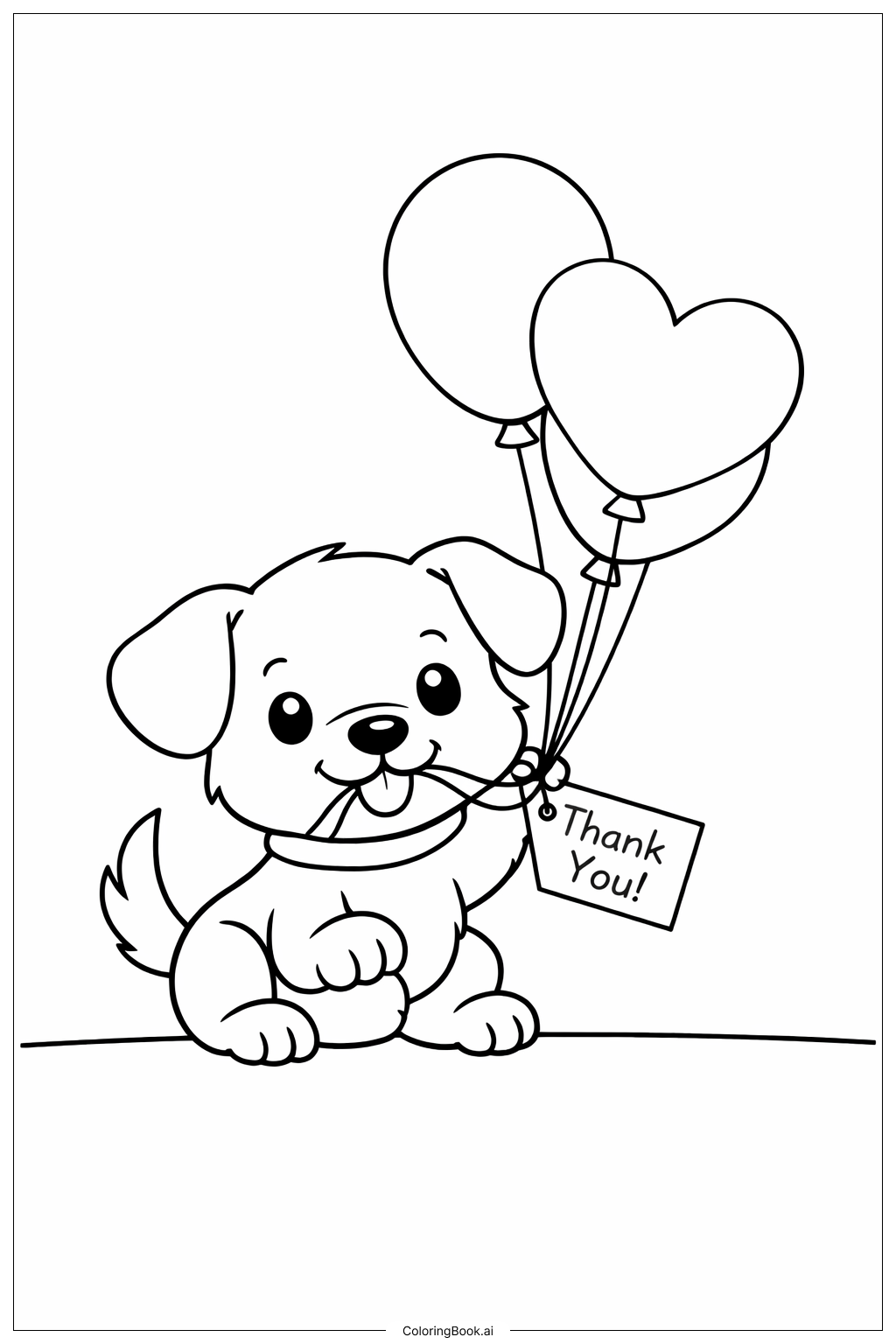  Thank You Puppy With Balloons Coloring Page 