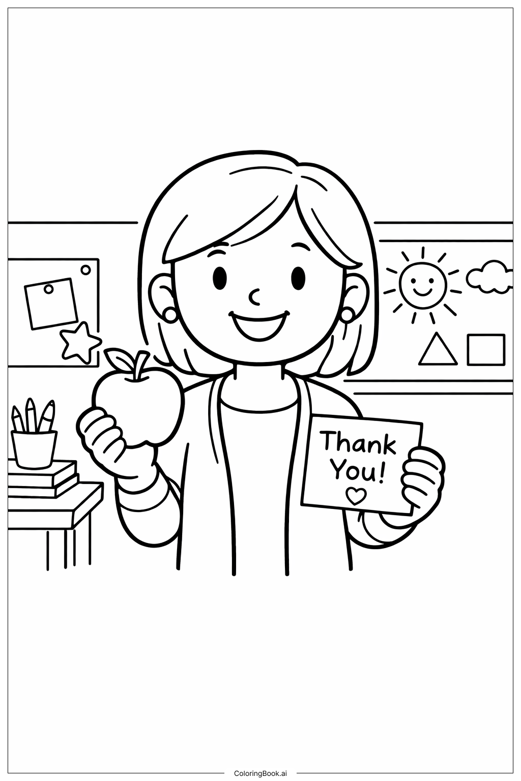  Thank You Teacher With Apple Coloring Page 