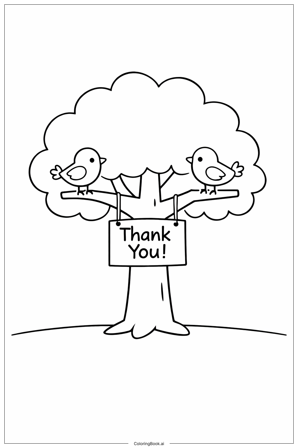  Página para colorir de Árvore de Agradecimento com Pássaros 