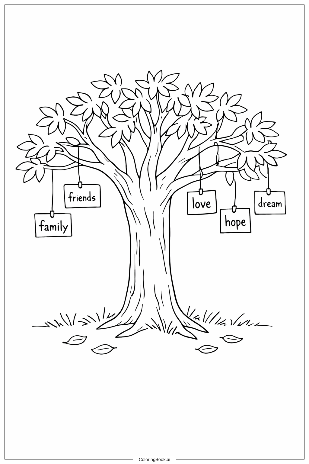 Página para colorear de Árbol de Agradecimiento del Día de Acción de Gracias