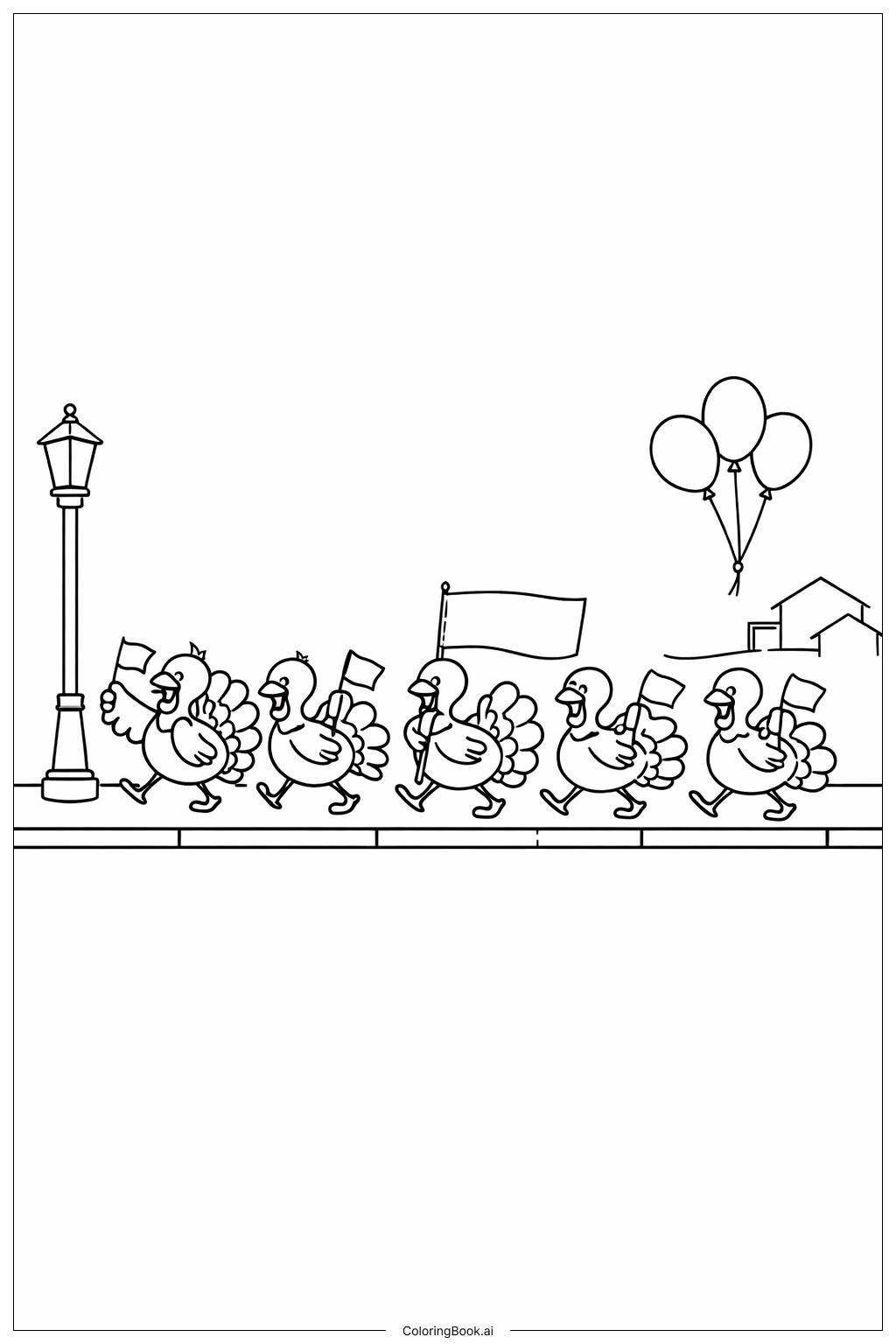 Página para colorear de Desfile del Pavo del Día de Acción de Gracias