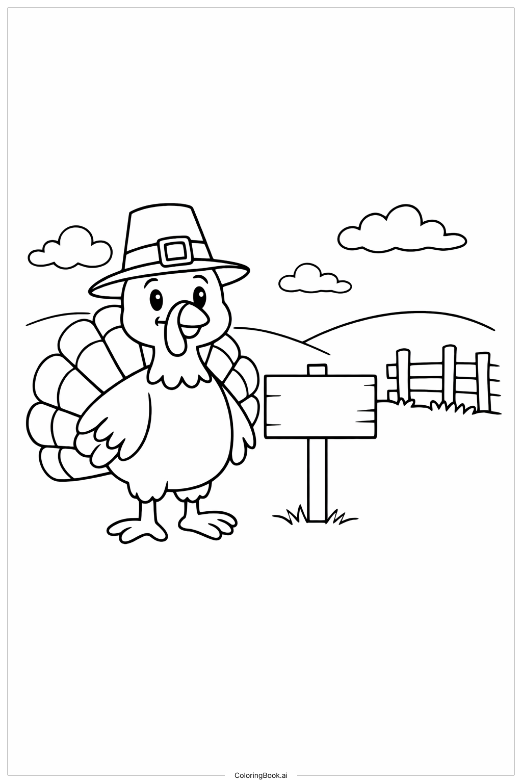 Página para colorear de Pavo de Acción de Gracias con Sombrero