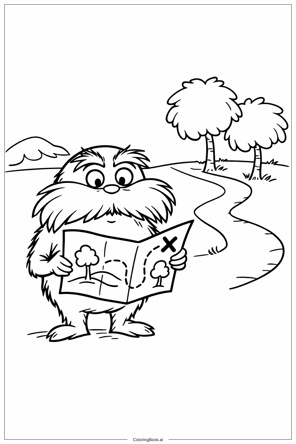  Página para colorir de O Lorax Segurando um Mapa 