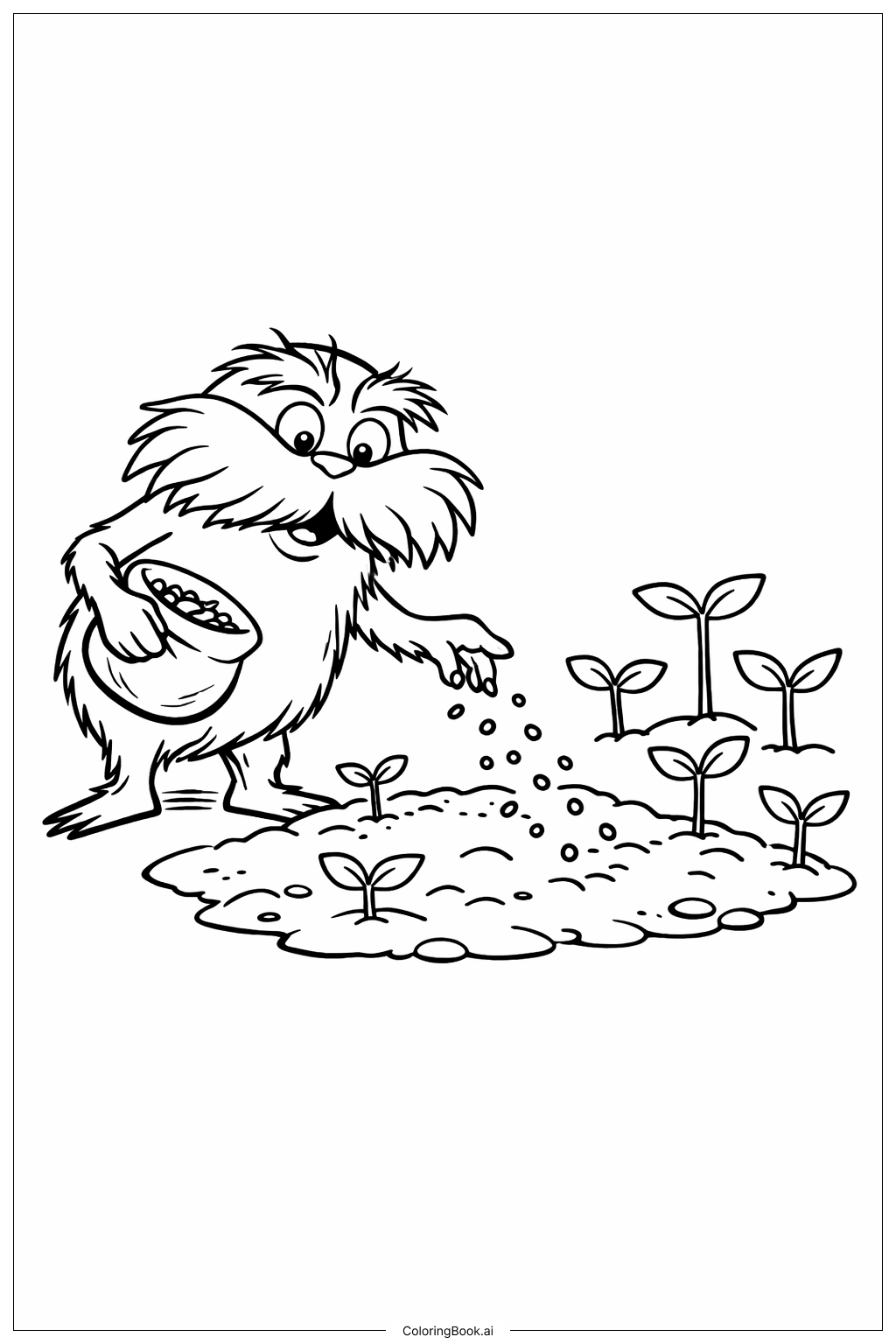  Página para colorir de O Lorax Plantando Sementes de Truffula 