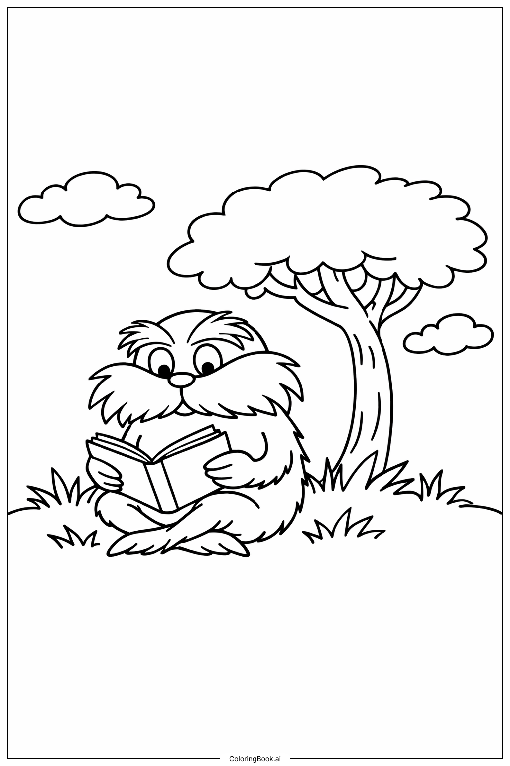  Página para colorir de O Lorax Lendo um Livro 