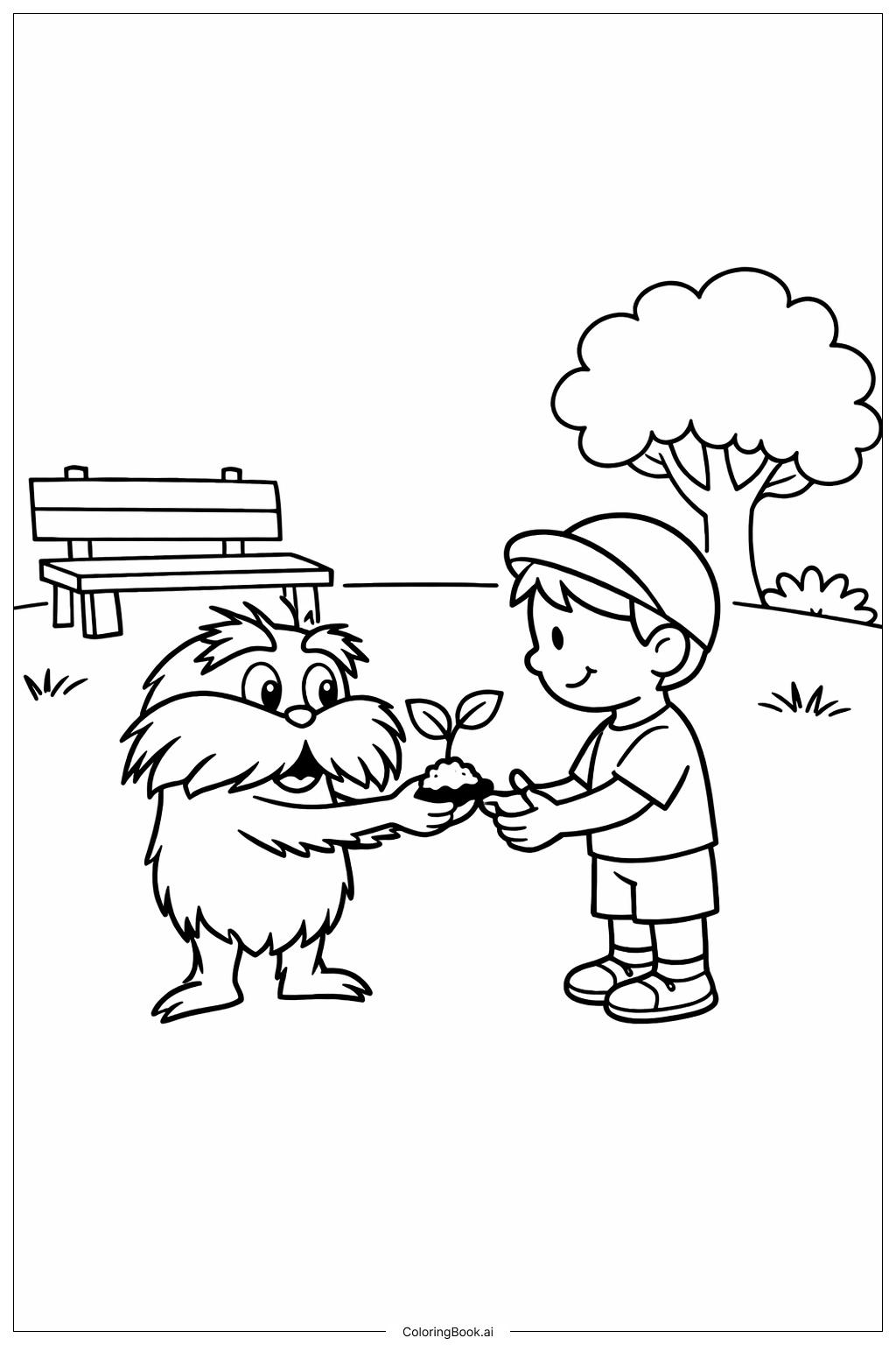  Página para colorir de O Lorax Mostrando uma Muda para uma Criança 