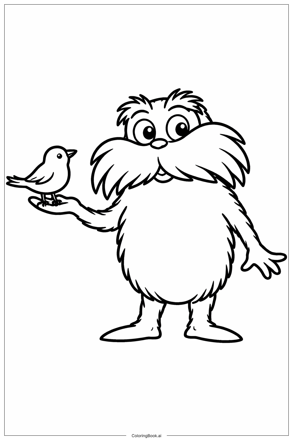  Página para colorir de O Lorax com um Pássaro 