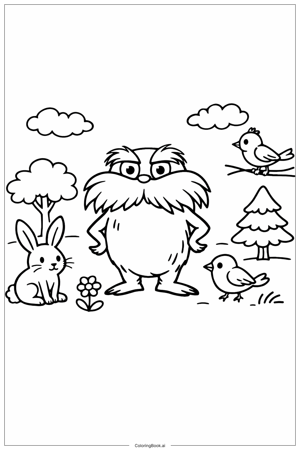  Página para colorir de O Lorax com um Grupo de Animais 