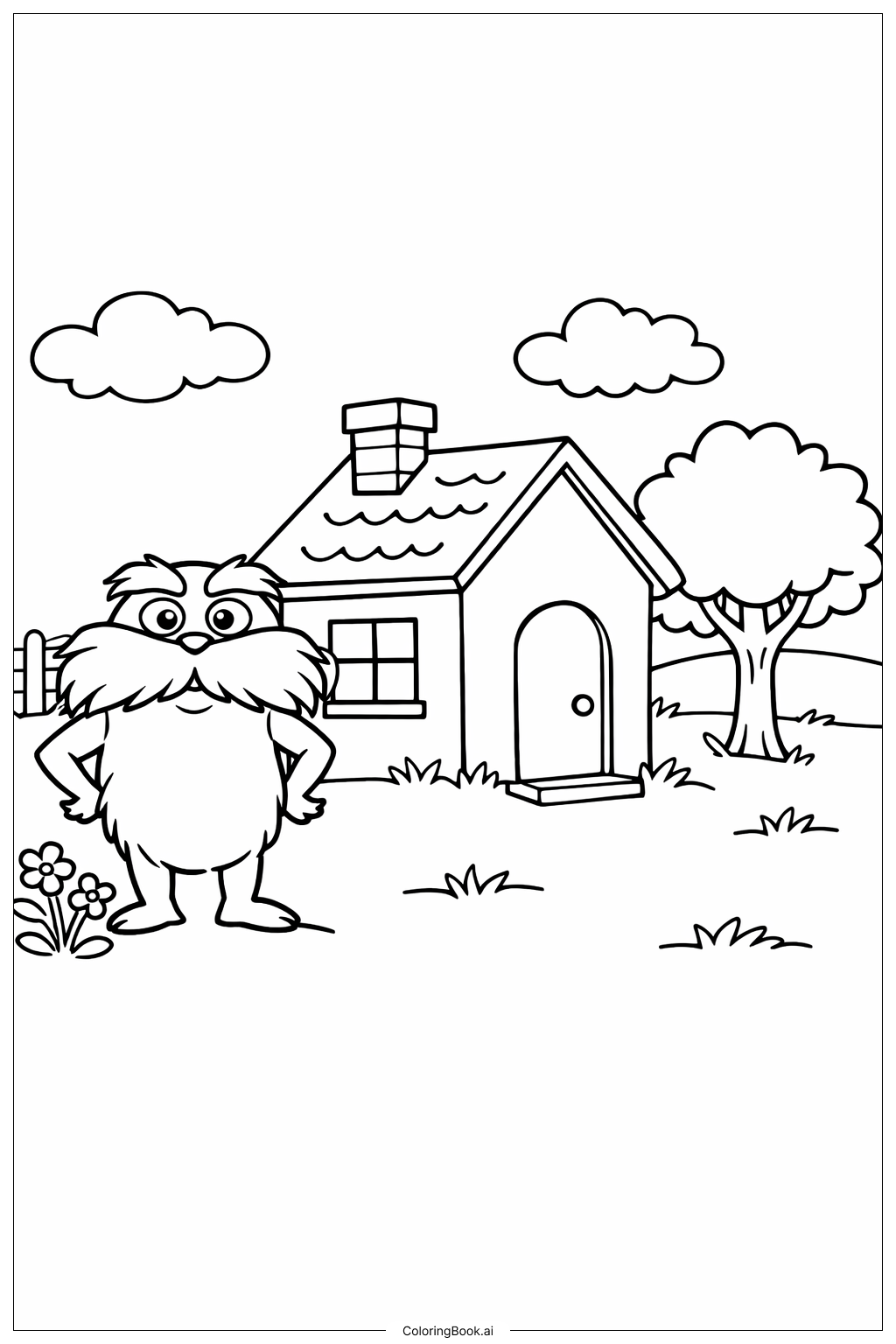  Página para colorir de O Lorax com uma Casinha 