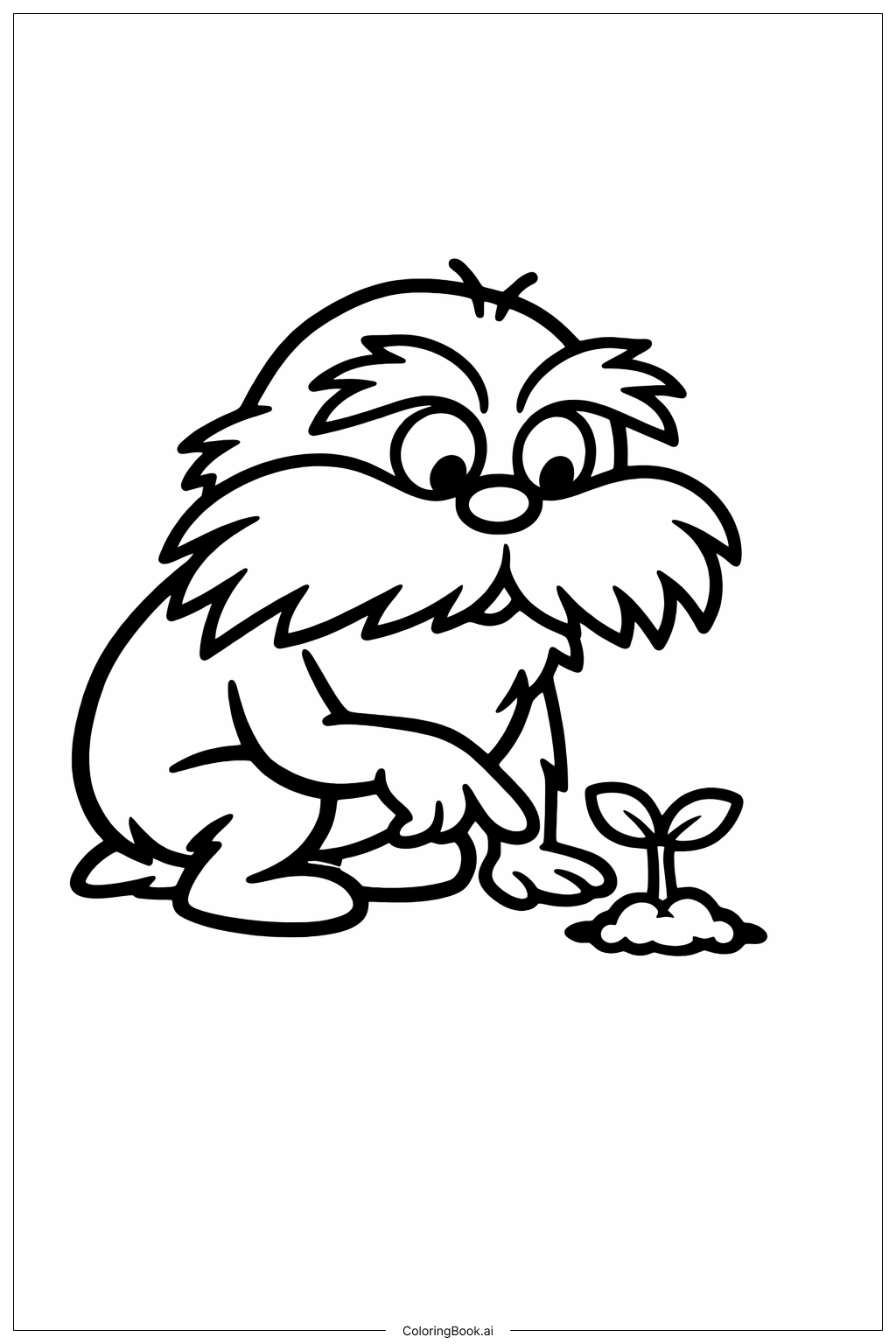  Página para colorir de O Lorax com uma Pequena Planta 