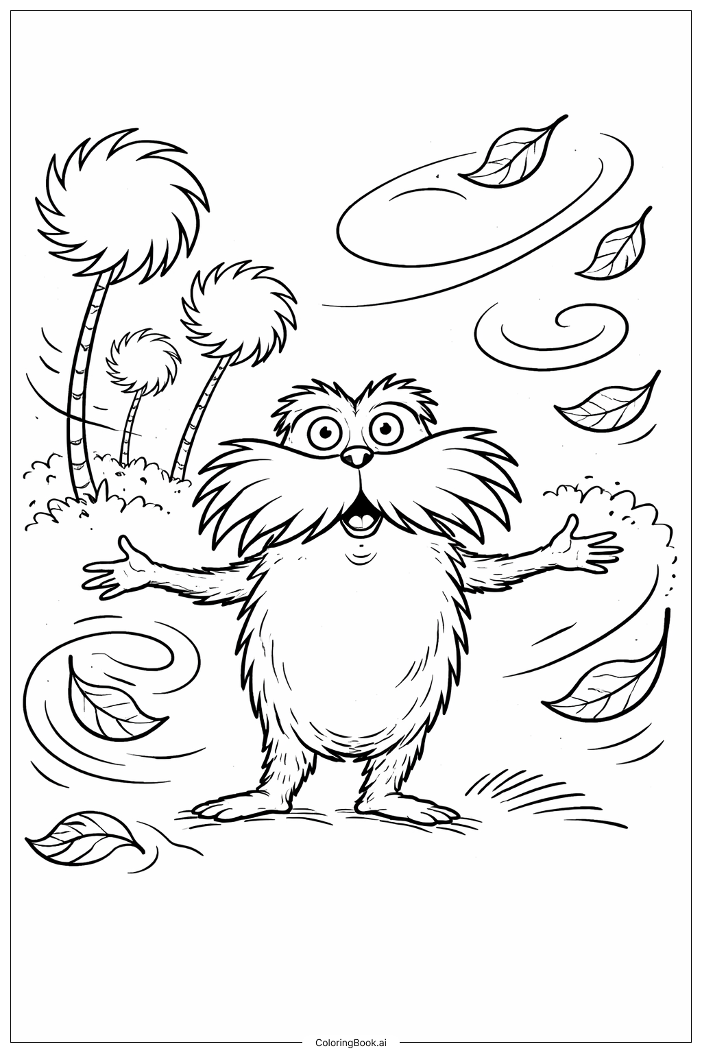  Página para colorir de O Lorax com Vento Soplando 