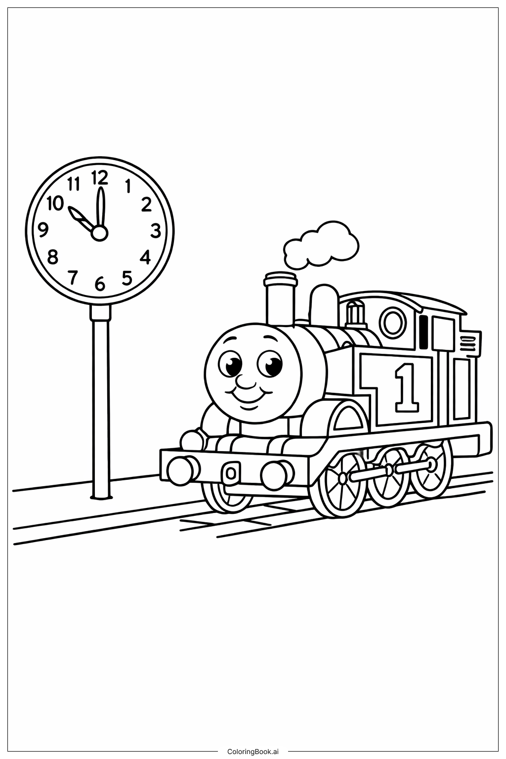  Thomas The Train And Station Clock Coloring Page 