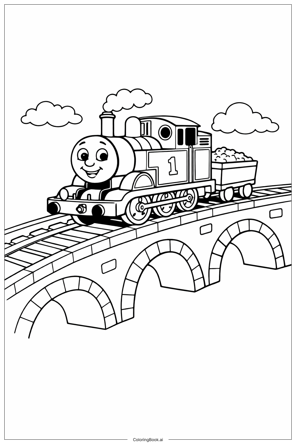  托马斯火车过桥填色页 