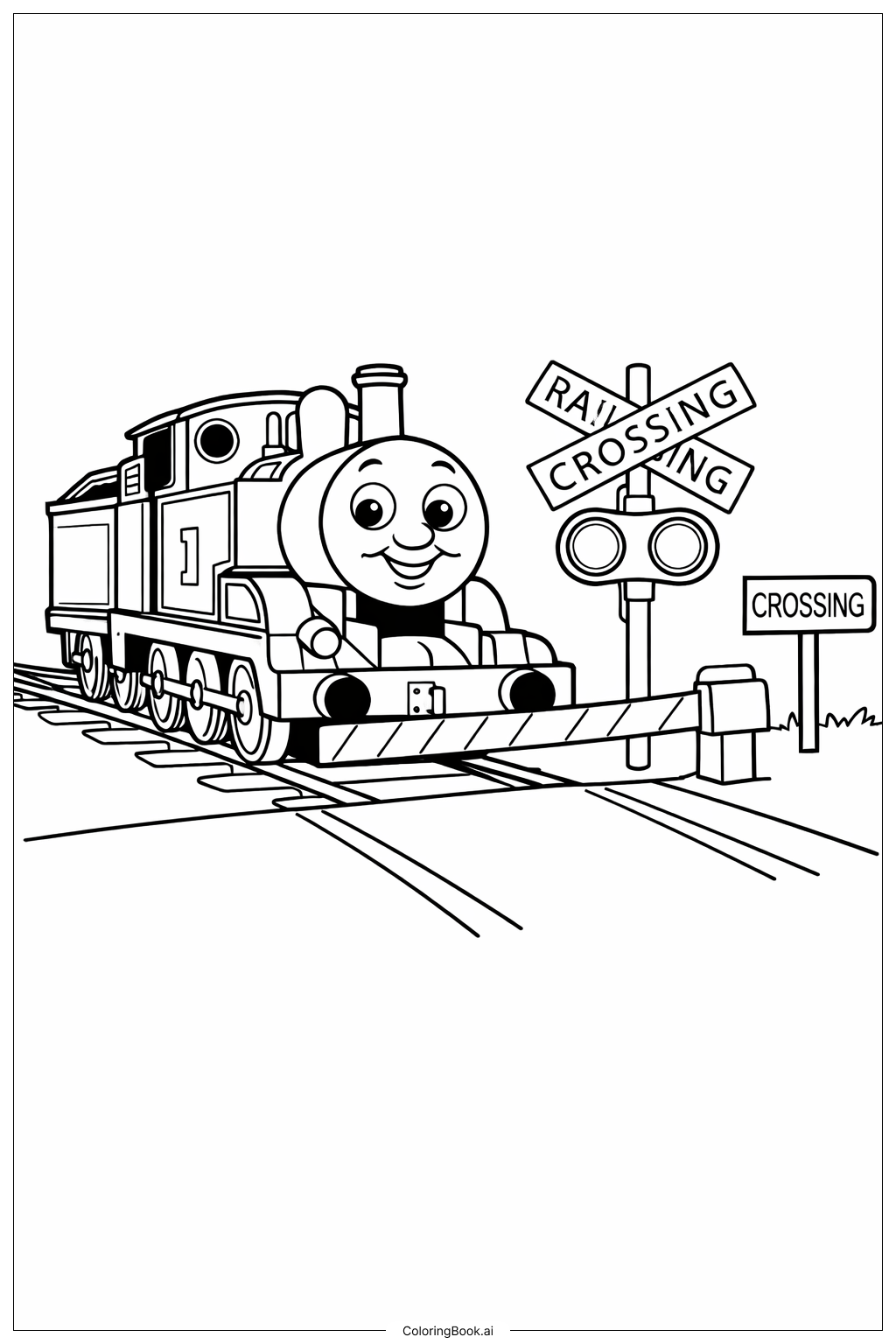  托马斯火车在平交道口填色页 
