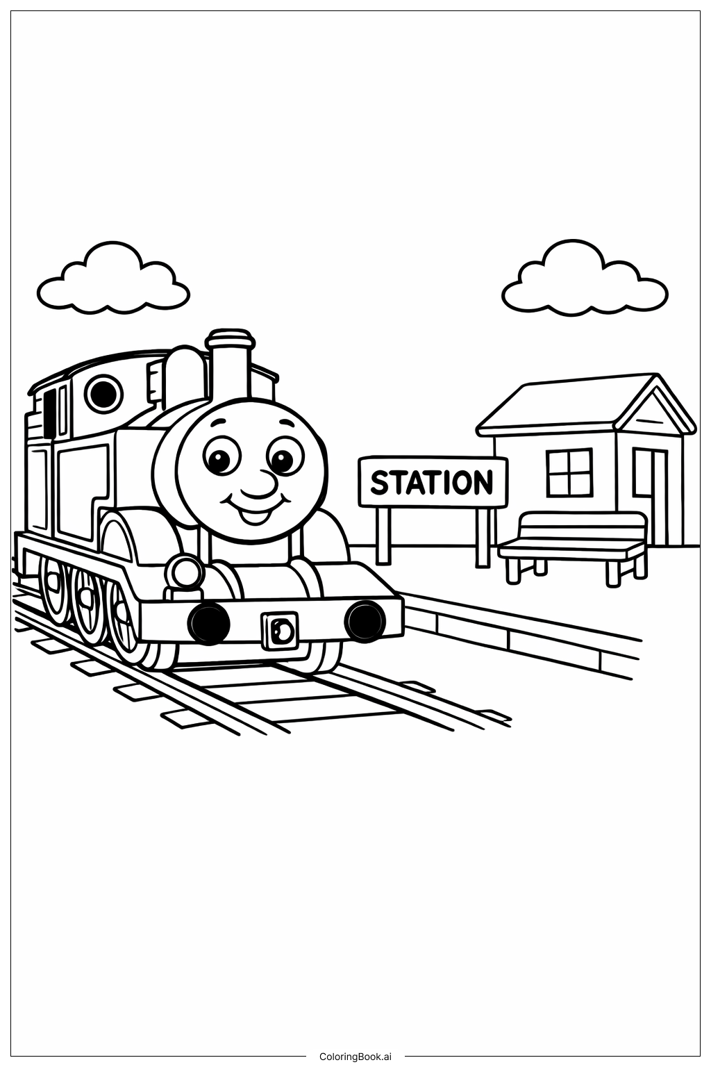  小站上的托马斯火车填色页 