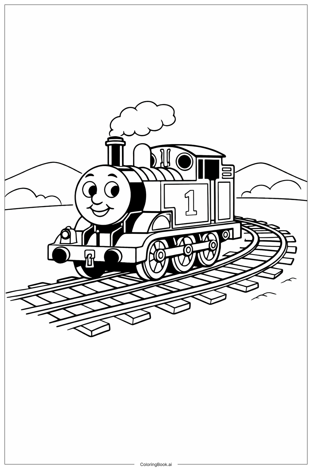  弯曲轨道上的托马斯小火车填色页 