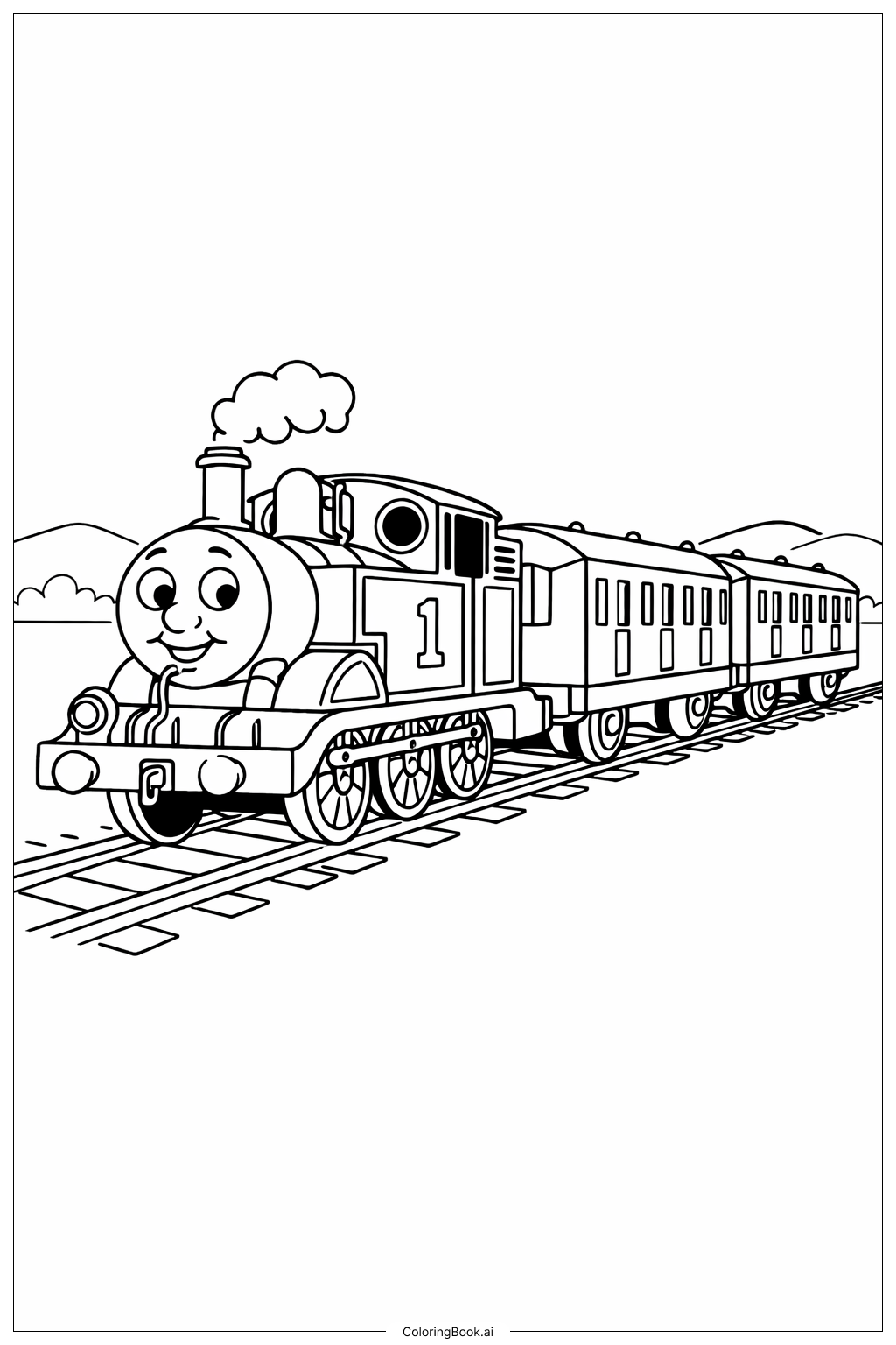  托马斯小火车拉着车厢填色页 