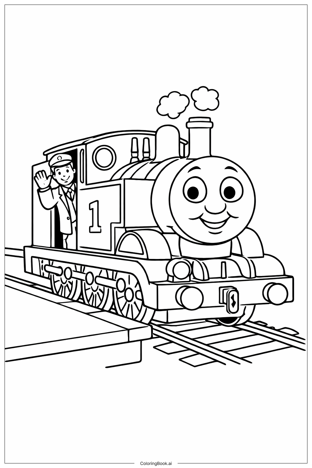  带着司机的托马斯小火车填色页 