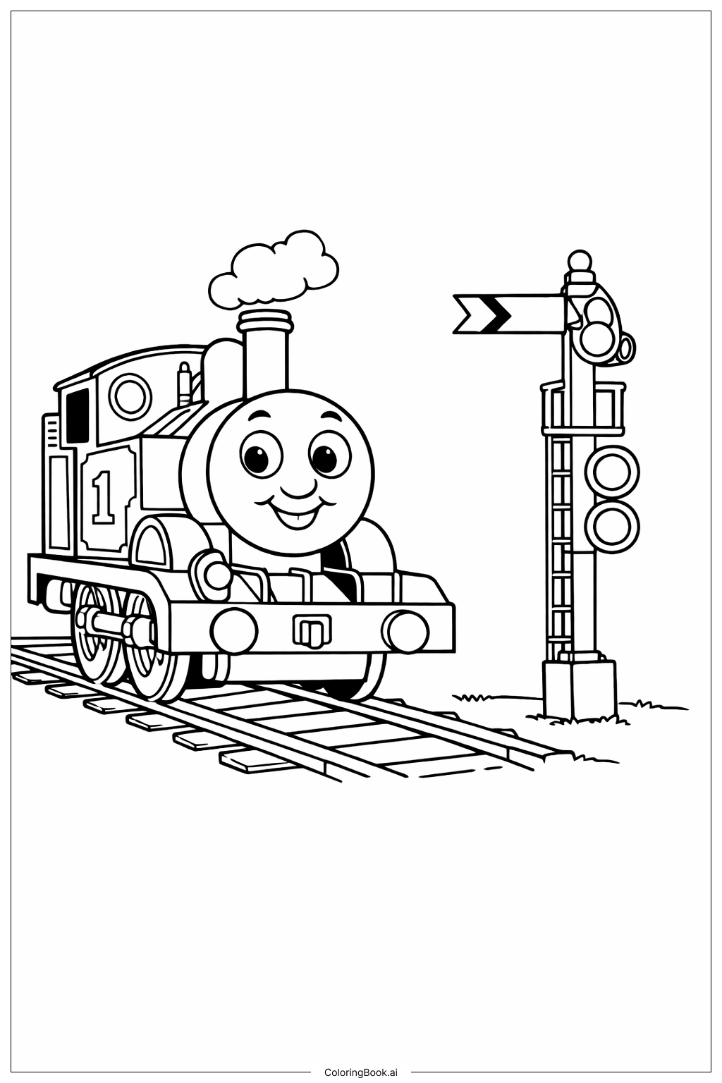  Thomas The Train With Signal Post Coloring Page 